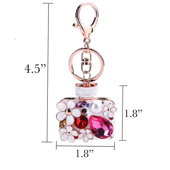 Pink Crystal Flower Perfume Bottle Keychain Charm - Picture 16 of 16